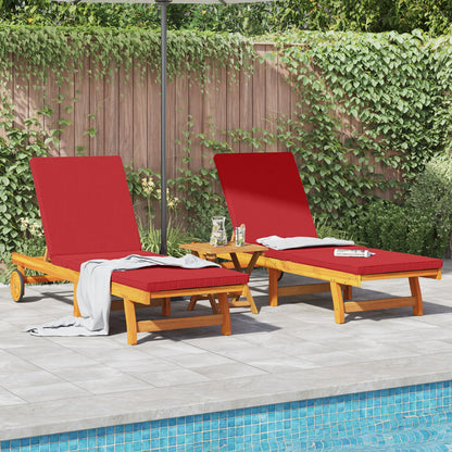Relaxstoelen 2 Stuks Met Wielen En Kussen Van Massief Acaciahout Rood 2x ligstoel