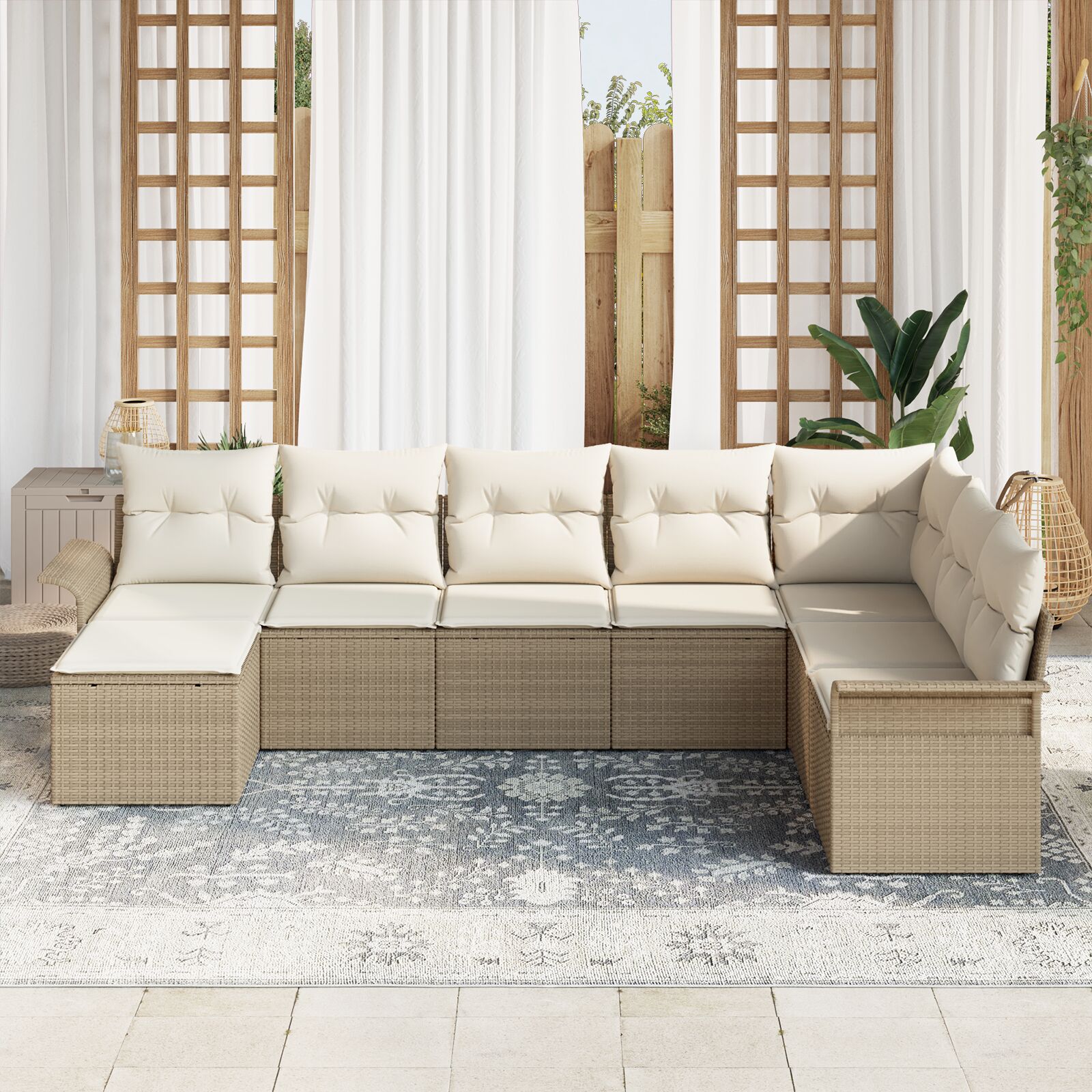 8-Delige Tuin Sofa Set Met Kussens Beige Poly Rattan