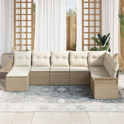 8-Delige Tuin Sofa Set Met Kussens Beige Poly Rattan