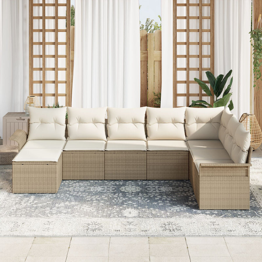 8-Delige Tuin Sofa Set Met Kussens Beige Poly Rattan