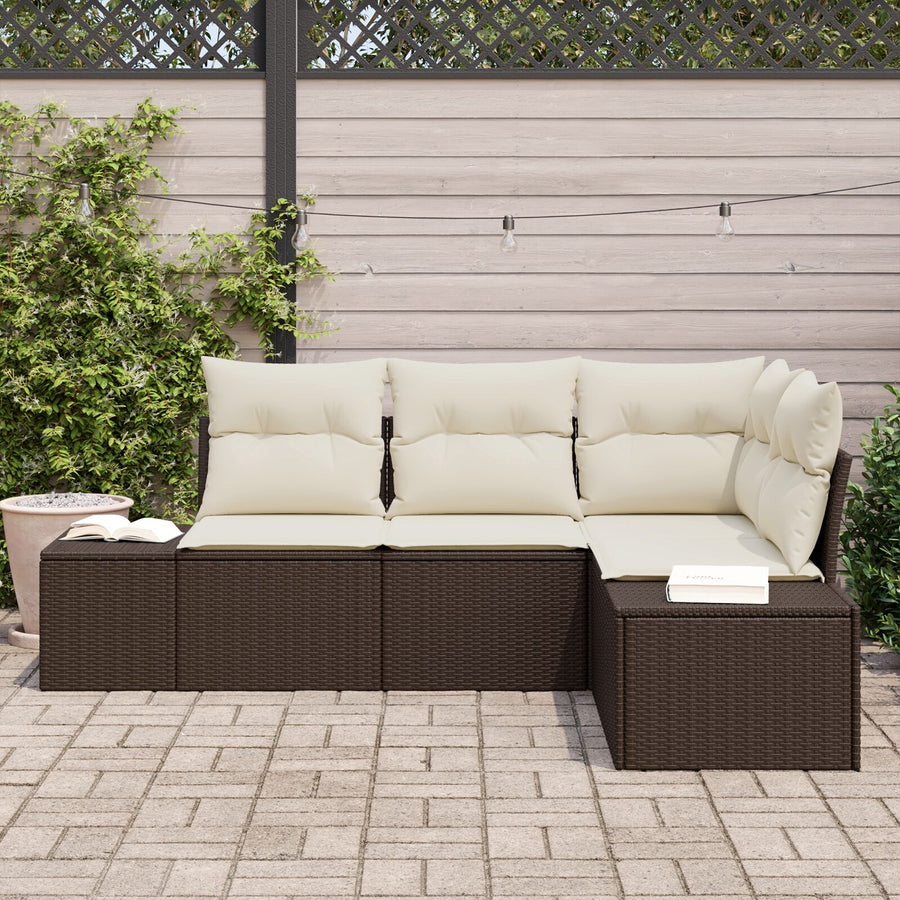 4 Delige Tuin Sofa Set Met Kussens Poly Rattan Bruin en crème zonder tafel