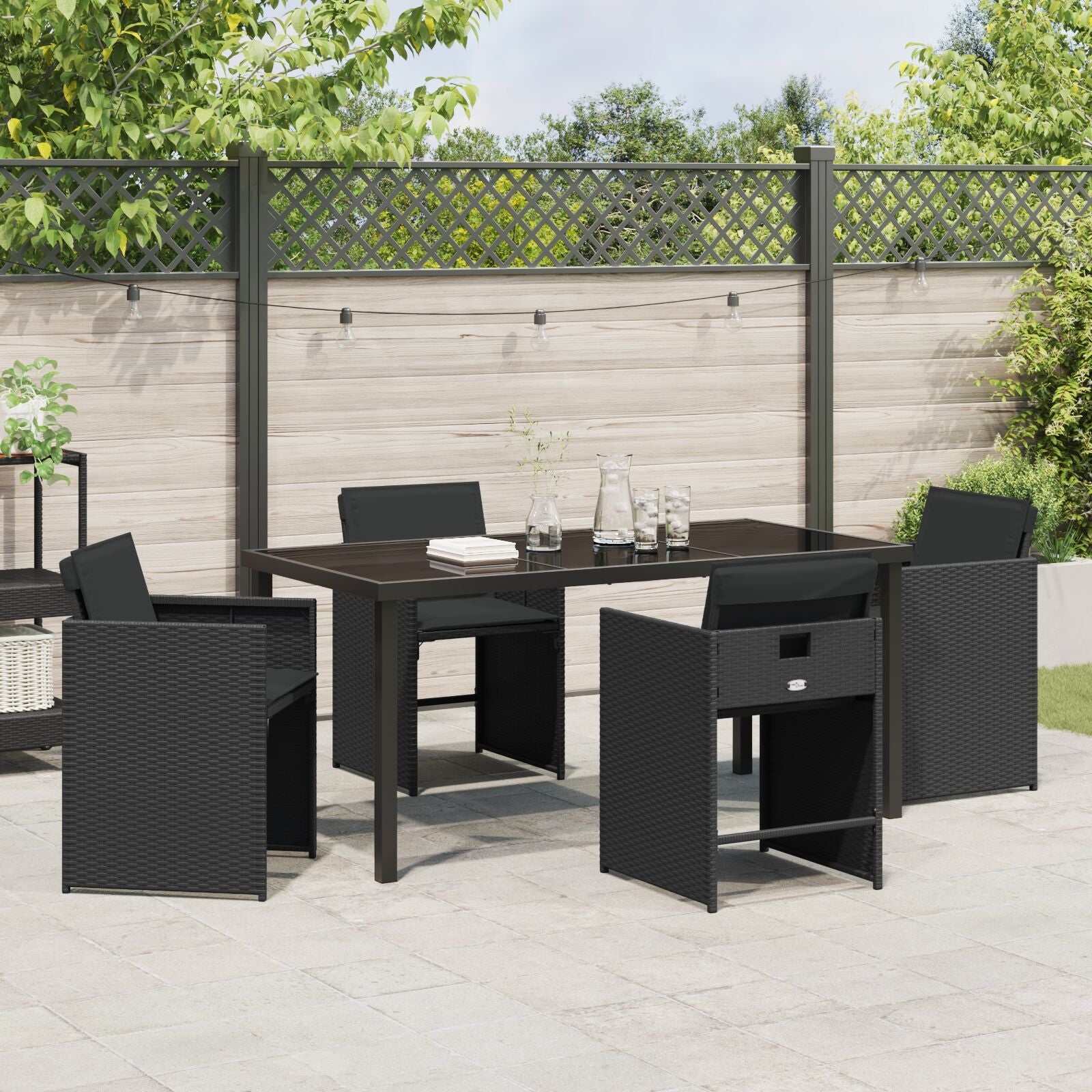 5-Delige Tuinset Met Kussens Zwart Poly Rattan