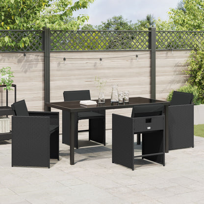 5-Delige Tuinset Met Kussens Zwart Poly Rattan