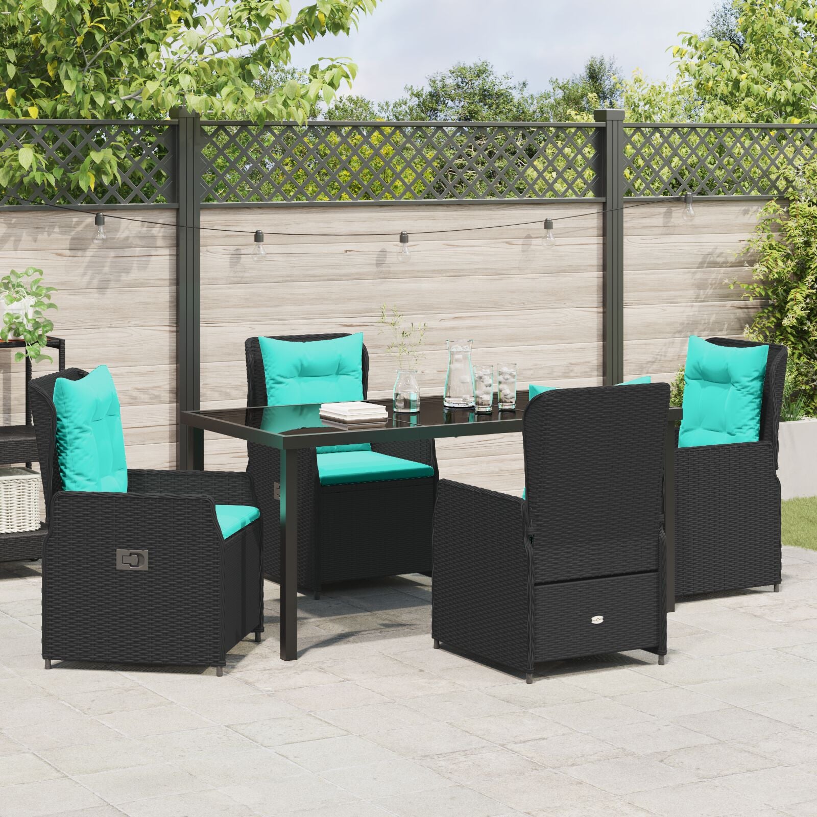 5-Delige Tuin Eetset Zwart Poly Rattan