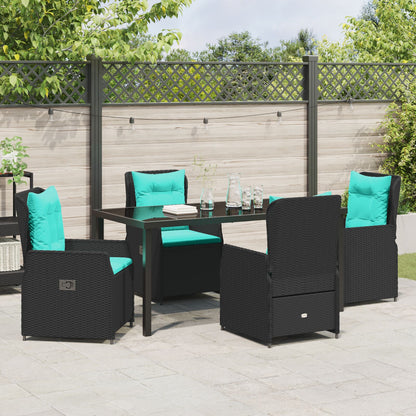 5-Delige Tuin Eetset Zwart Poly Rattan