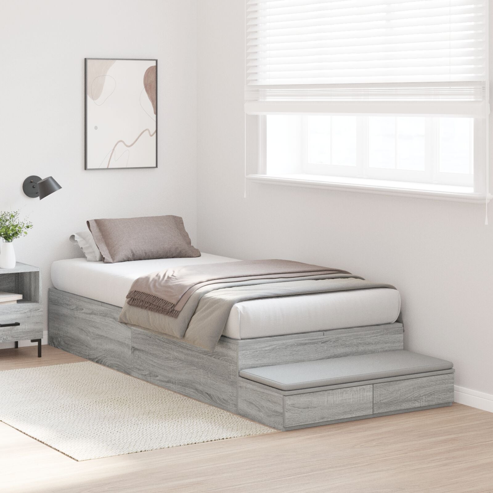 Opbergbedframe Grijs Sonoma Bewerkt Hout 236,5 X 90 X 31,5 Cm Artisanaal Eiken
