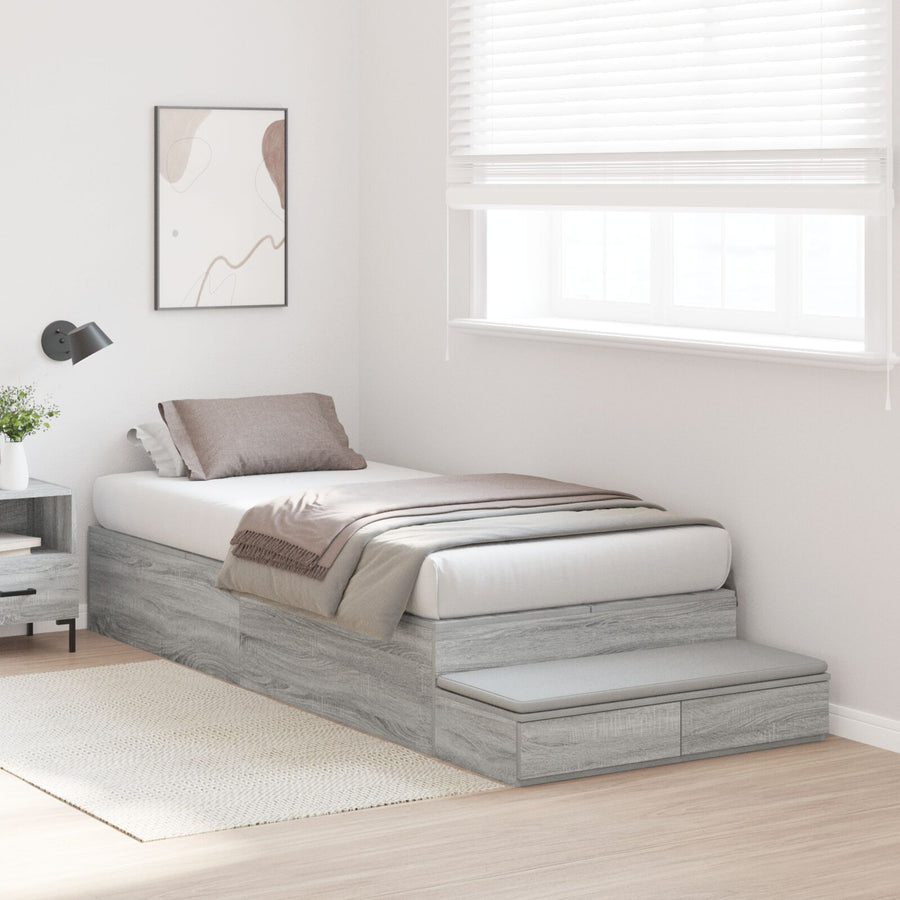Opbergbedframe Grijs Sonoma Bewerkt Hout 236,5 X 90 X 31,5 Cm Artisanaal Eiken
