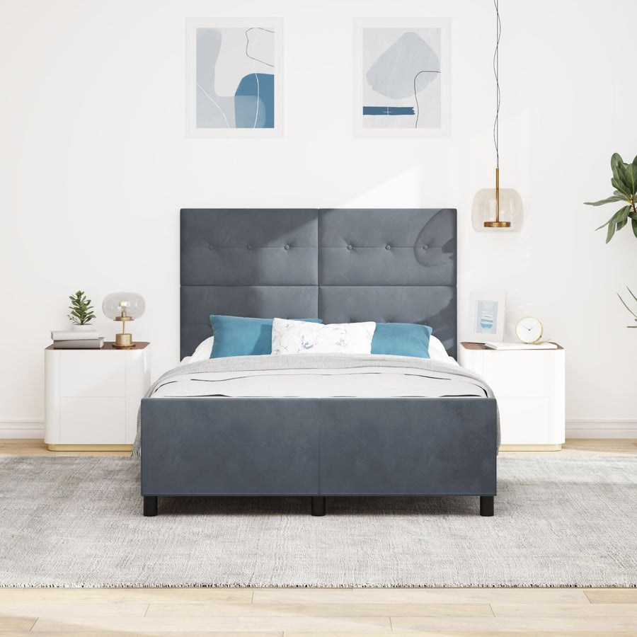 Donkergrijze Velours Bedombouw 140X190 Cm Crème