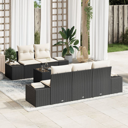 6-Delige Tuin Sofa Set Met Kussens Zwart Poly Riet