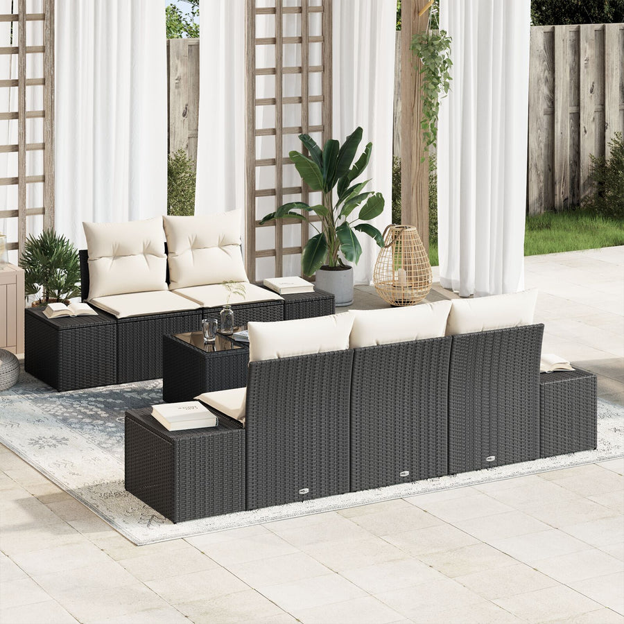 6-Delige Tuin Sofa Set Met Kussens Zwart Poly Riet