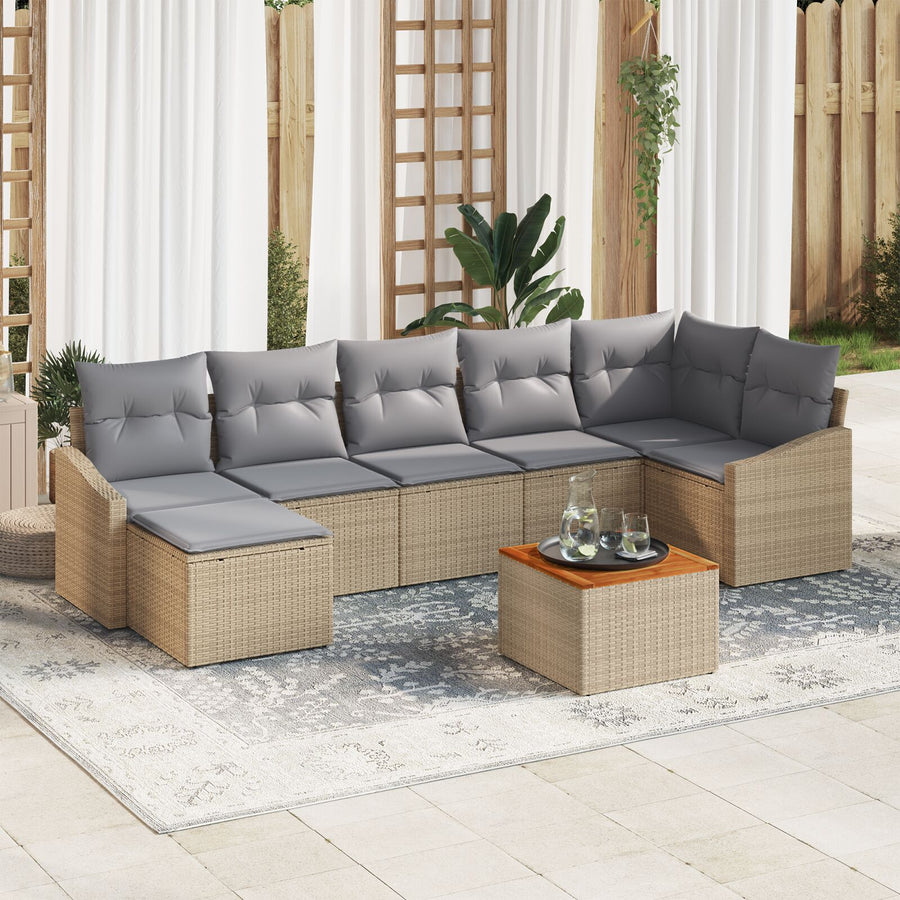 8-Delige Tuin Sofa Set Met Kussens Beige Poly Rattan Acacia