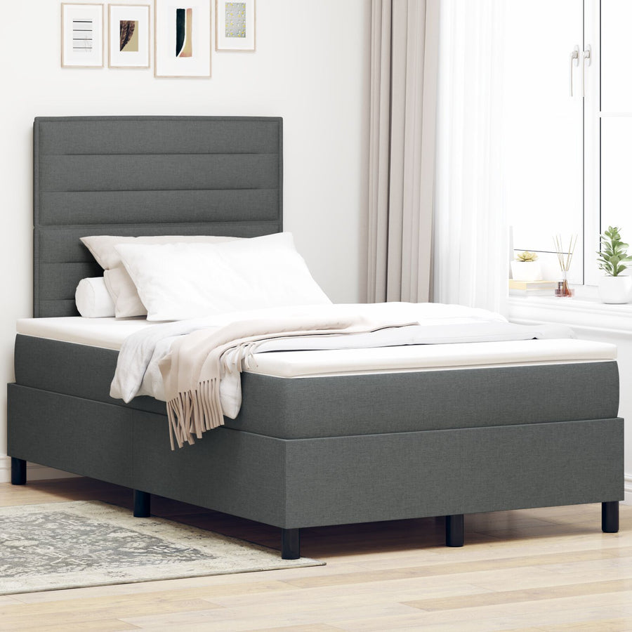 Boxspring Bed Met Matras Stof Donkergrijs 120 x 200 cm Lijnenontwerp