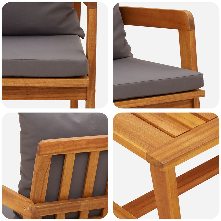 4-Delige Bistroset Met Kussens Van Massief Acaciahout Donkergrijs Bank + 2 stoelen + tafel