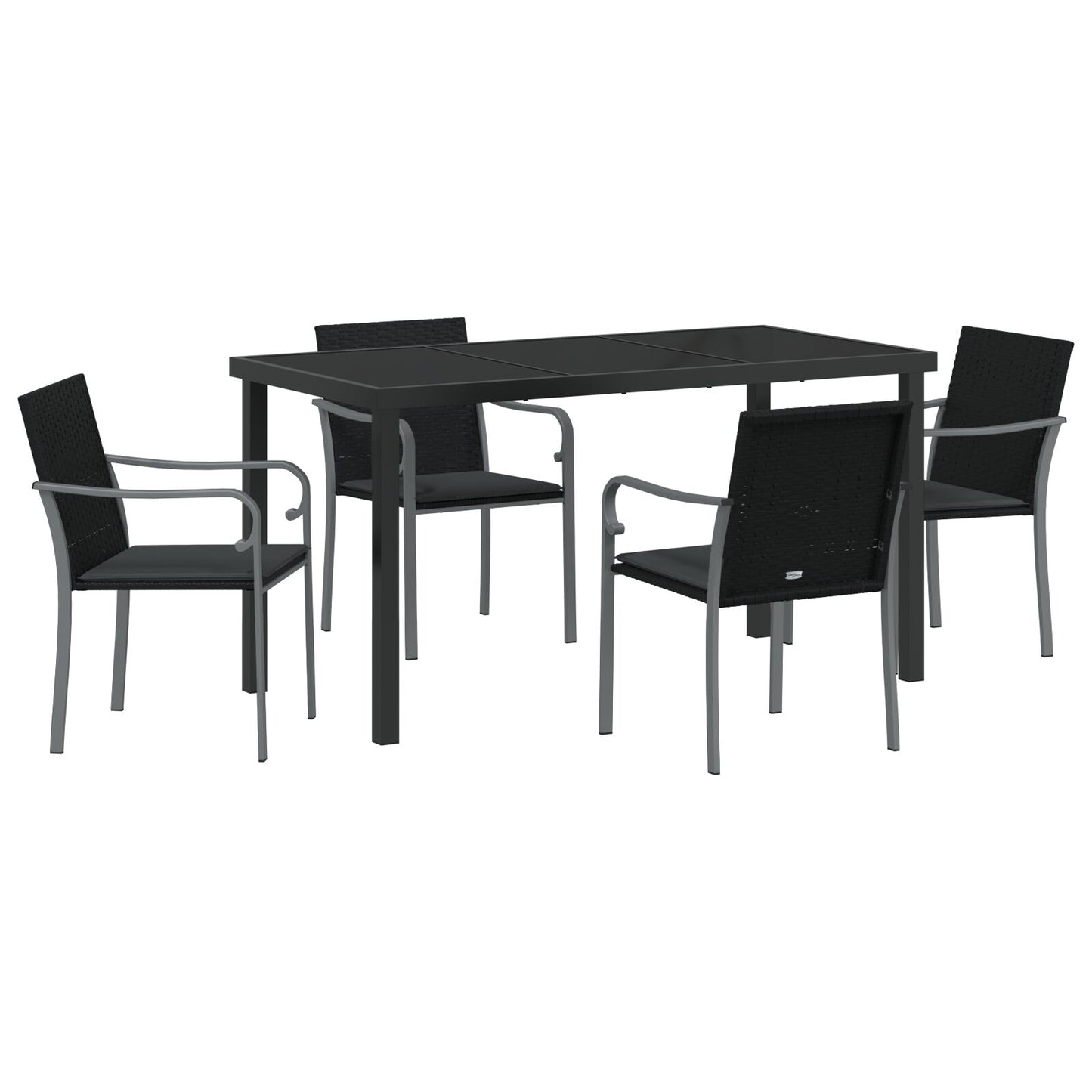 5-Delige Tuinset Met Kussens - Poly Rattan 4-Zits Zwart 140 cm