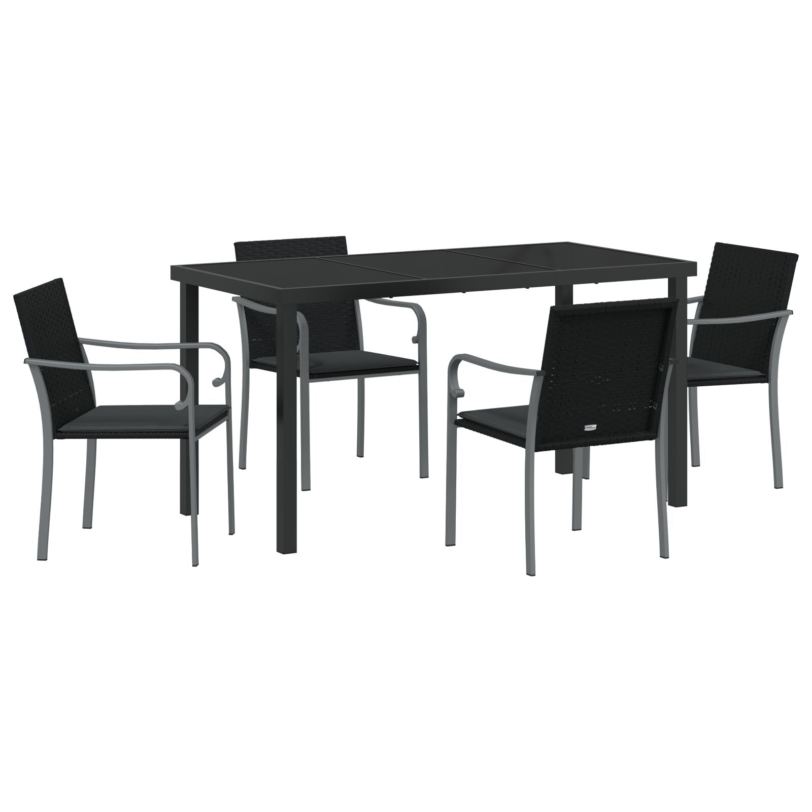5-Delige Tuinset Met Kussens - Poly Rattan 4-Zits Zwart 140 cm