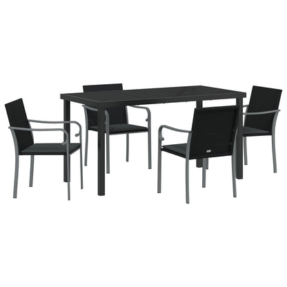 5-Delige Tuinset Met Kussens - Poly Rattan 4-Zits Zwart 140 cm