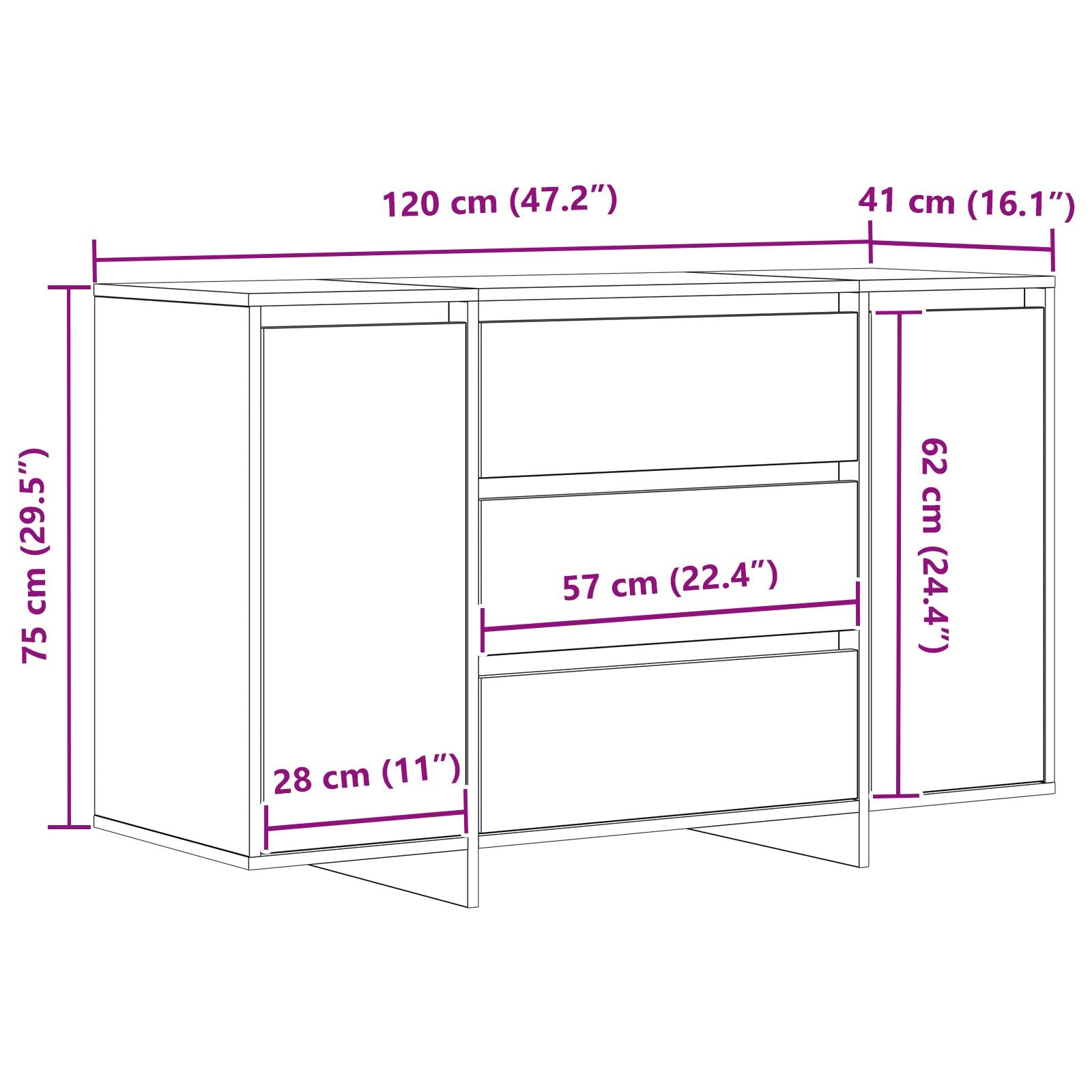 Sideboard Zwart Eiken Massief Eikenhout Zwart Eiken Sideboard
