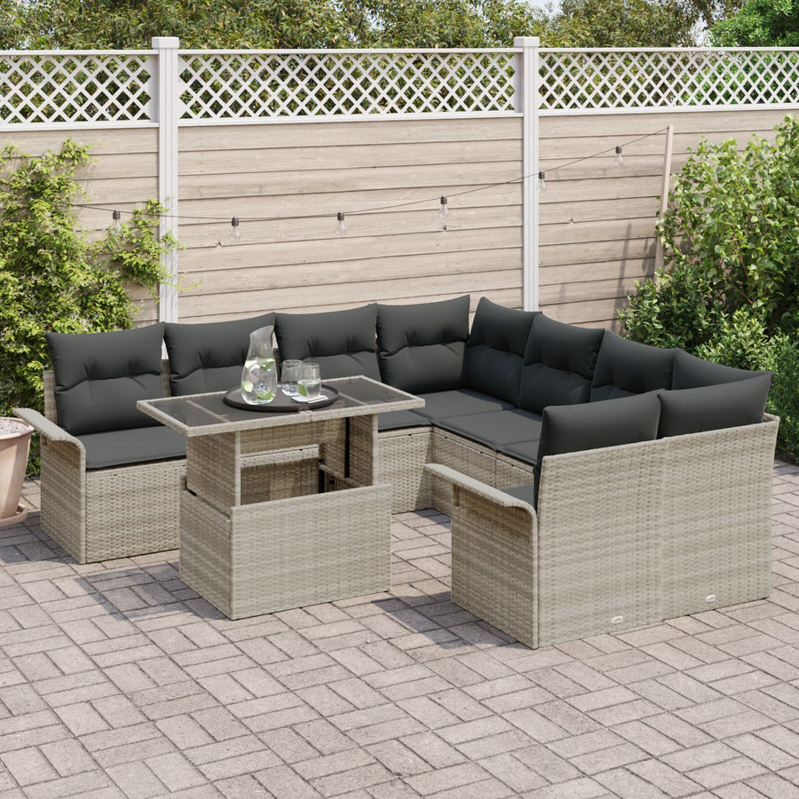 9-Delige Tuin Sofa Set Met Kussens Licht Grijs Poly Rattan
