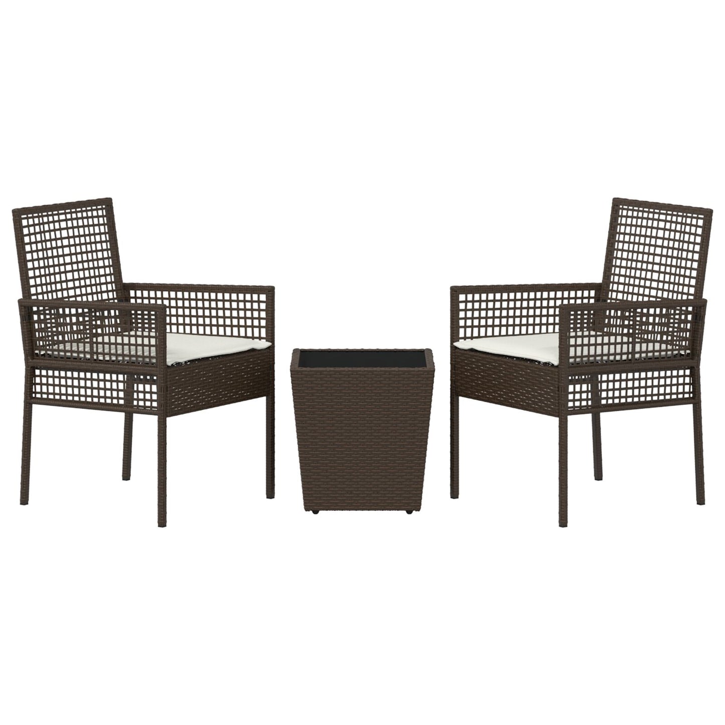 3-Delige Tuin Bistroset Met Kussens Bruin Poly Rattan