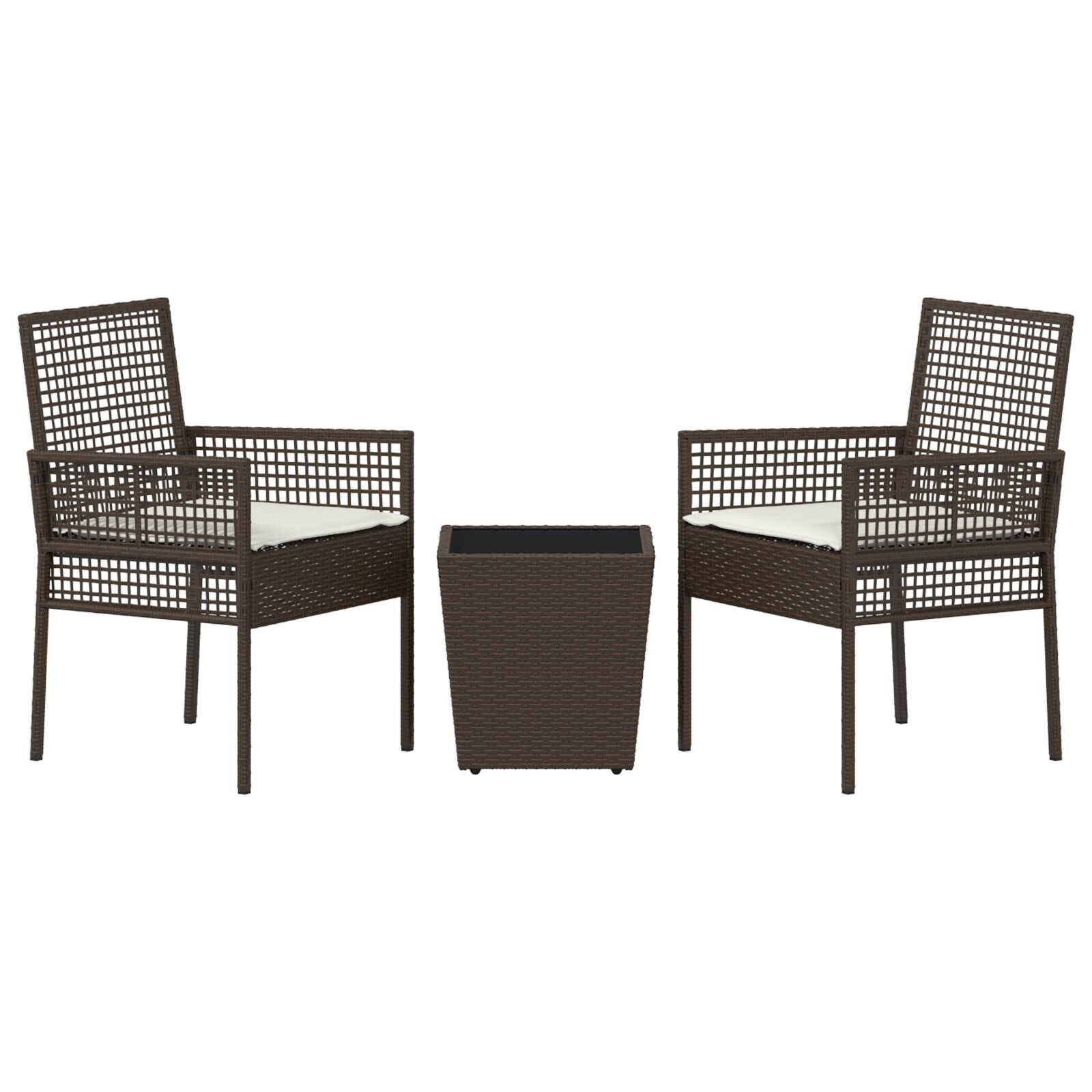 3-Delige Tuin Bistroset Met Kussens Bruin Poly Rattan