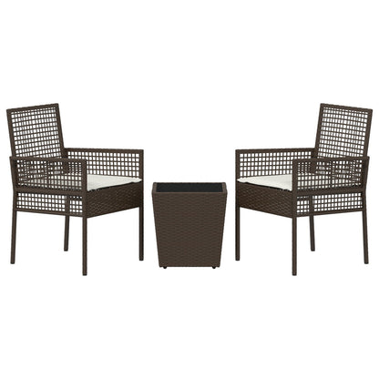 3-Delige Tuin Bistroset Met Kussens Bruin Poly Rattan