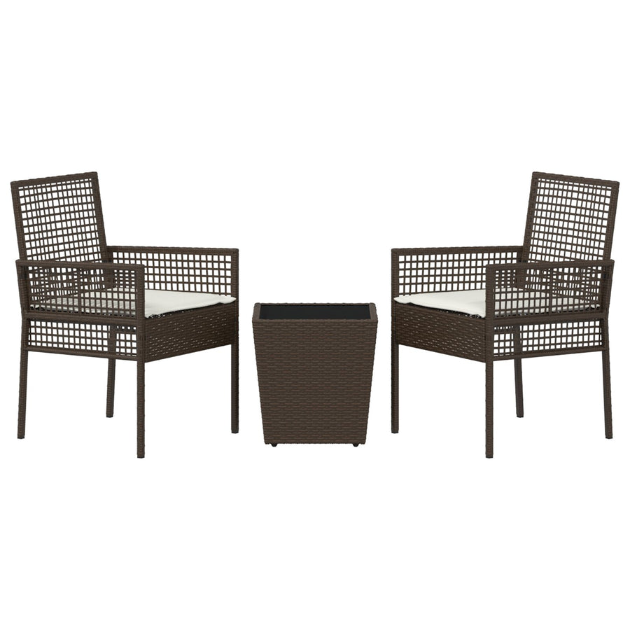 3-Delige Tuin Bistroset Met Kussens Bruin Poly Rattan
