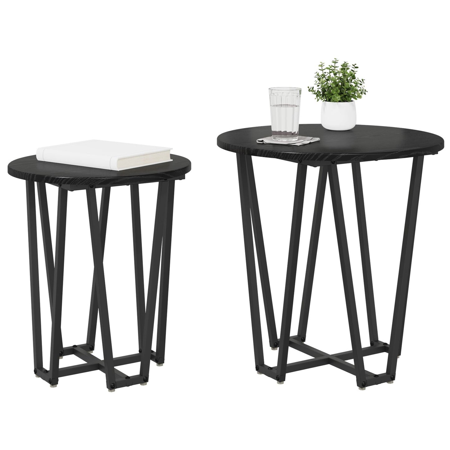 Bijzettafel Set Van 2 - Mdf En Metaal Zwart eiken