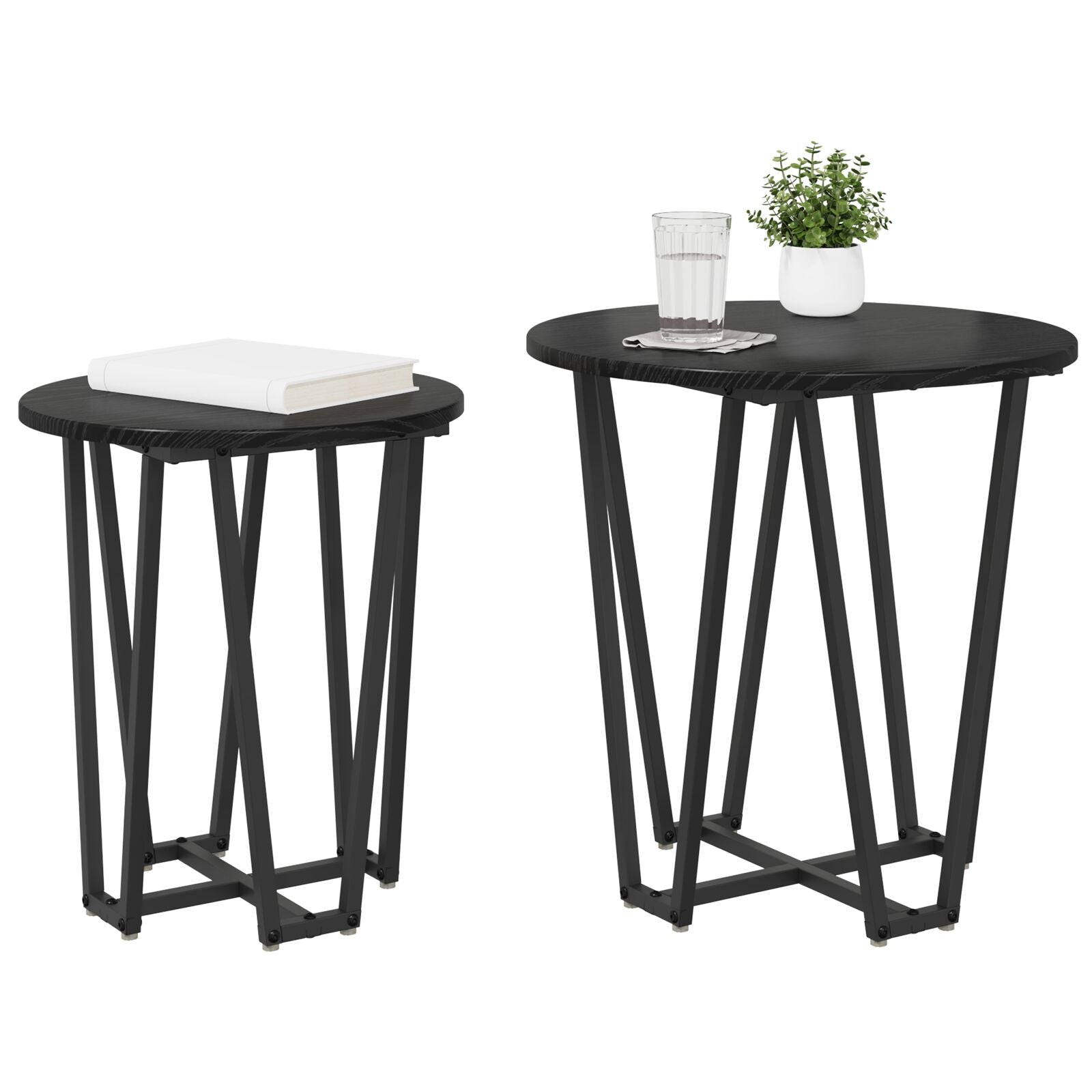 Bijzettafel Set Van 2 - Mdf En Metaal Zwart eiken