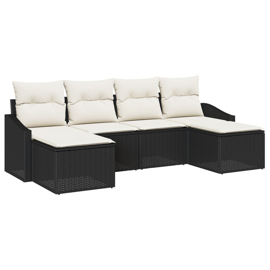 6-Delige Tuinset Met Kussens Zwart Poly Rattan