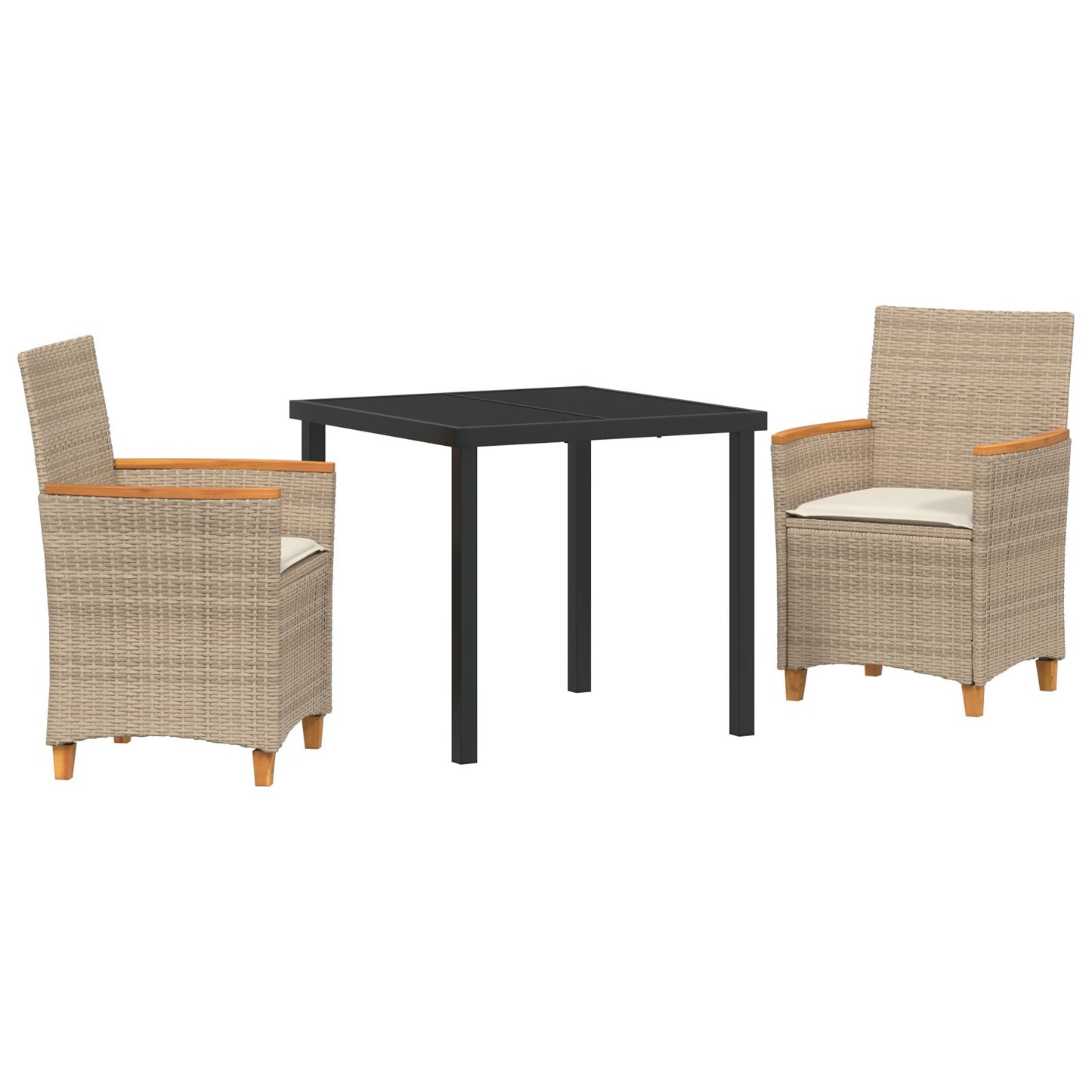 3-Delige Tuin Eetset Met Kussens Beige Poly Riet