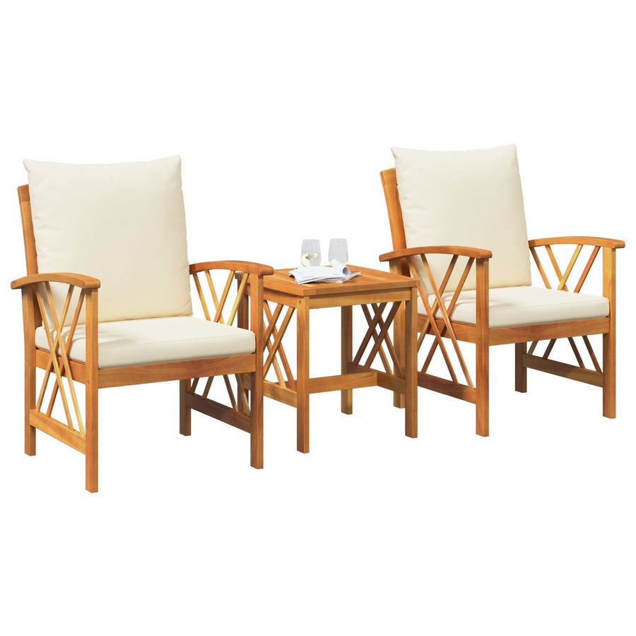 3-Delig Tuin Lounge Set Met Kussens Van Massief Acaciahout 2x stoel + tafel Crème Wit