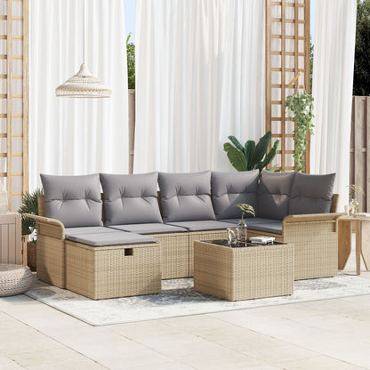 7-Delige Tuin Sofa Set Met Kussens Beige Poly Rattan