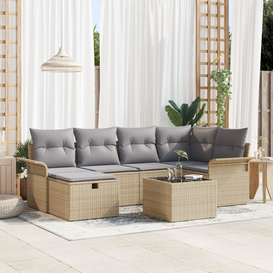 7-Delige Tuin Sofa Set Met Kussens Beige Poly Rattan