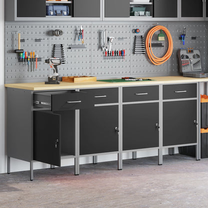 Werktafel 4 Stuks En Grijs Ge-Engineerd Hout En Staal 4x (84 cm) Zwart 4x kast