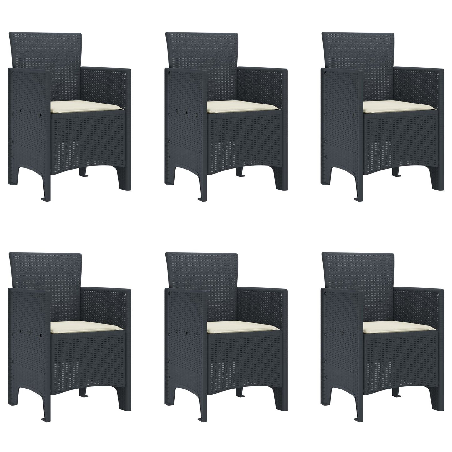 7-Delige Tuin Eetset Met Kussens Antraciet Poly Rattan