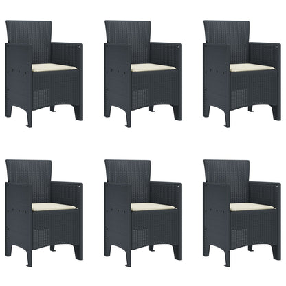 7-Delige Tuin Eetset Met Kussens Antraciet Poly Rattan