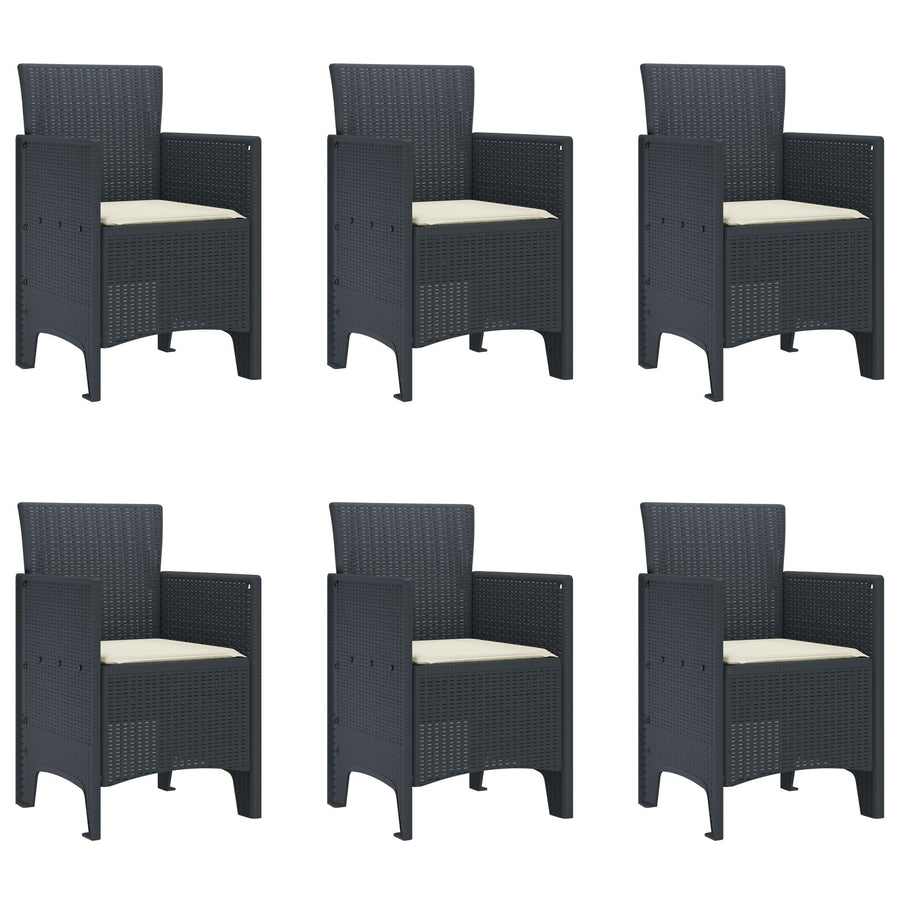 7-Delige Tuin Eetset Met Kussens Antraciet Poly Rattan
