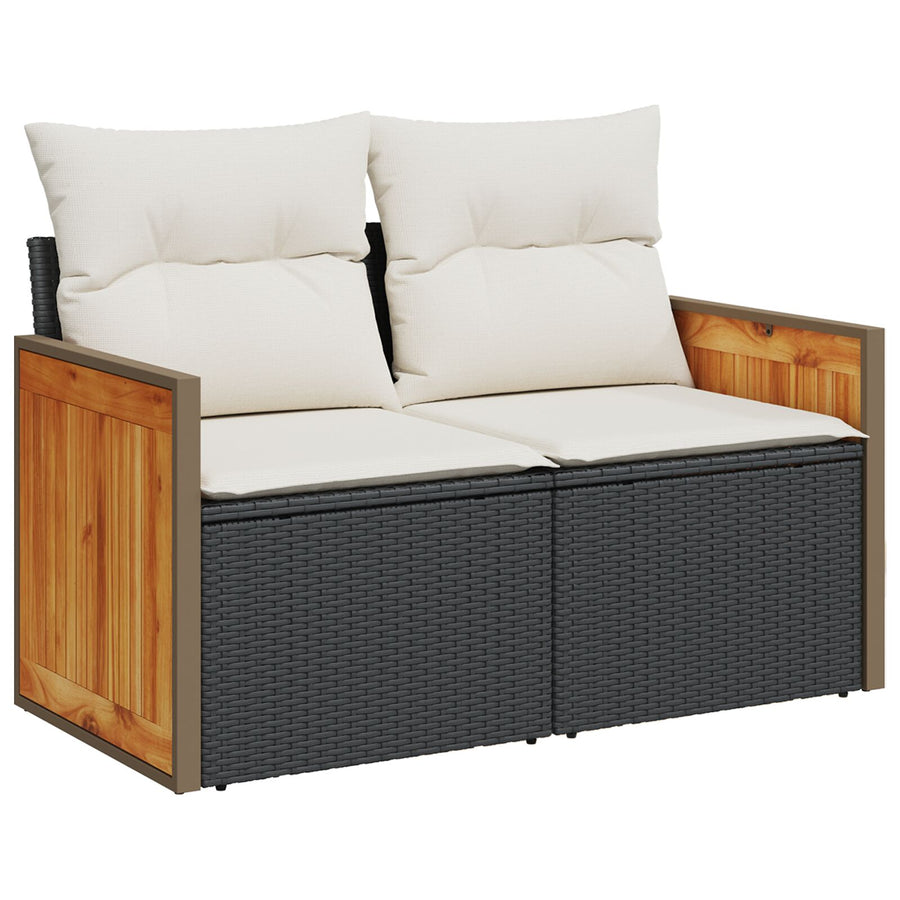 11-Delig Tuinbankset Met Kussens Zwart Poly Rattan Acacia, 2-Persoons Tuinbank Met Kussens Zwart Poly Rattan, 3-Delige Tuin Eetset Met Kussens Zwart Poly Rattan Acacia Wit