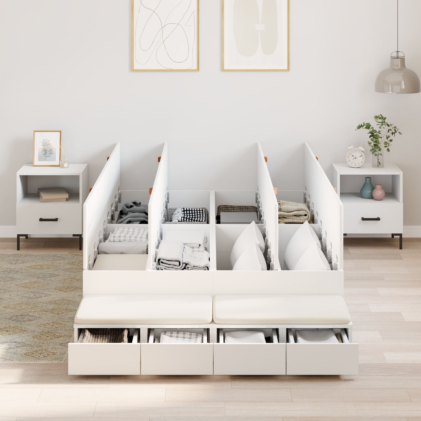 Opbergbedframe Wit Bewerkt Hout 120 X 190 Cm Opbergbedframe Artisanaal Eiken