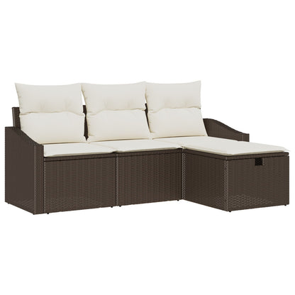 4-Delige Tuin Sofa Set Met Kussens Bruin Poly Rattan