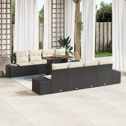7-Delige Tuin Sofa Set Met Kussens Zwart Poly Rattan