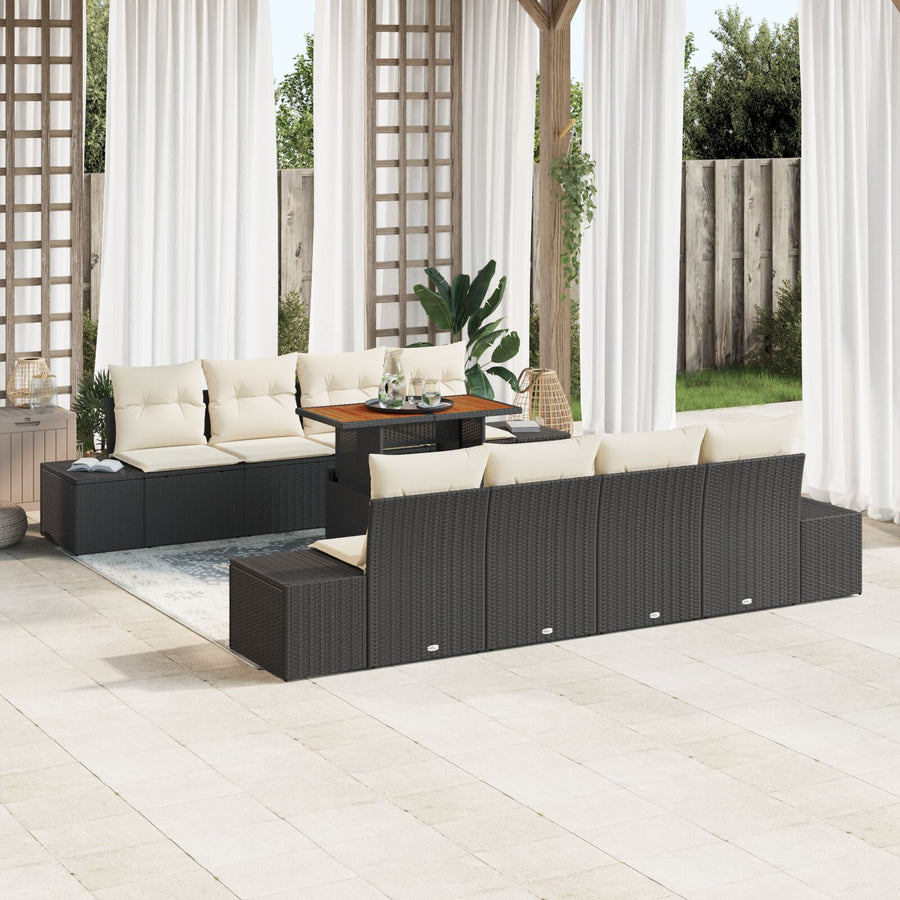 7-Delige Tuin Sofa Set Met Kussens Zwart Poly Rattan