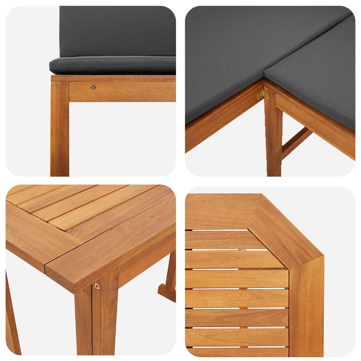 3-Delige Tuin Bistro Set Met Kussens Van Massief Acaciahout Anthraciet Tafel + 2x bank