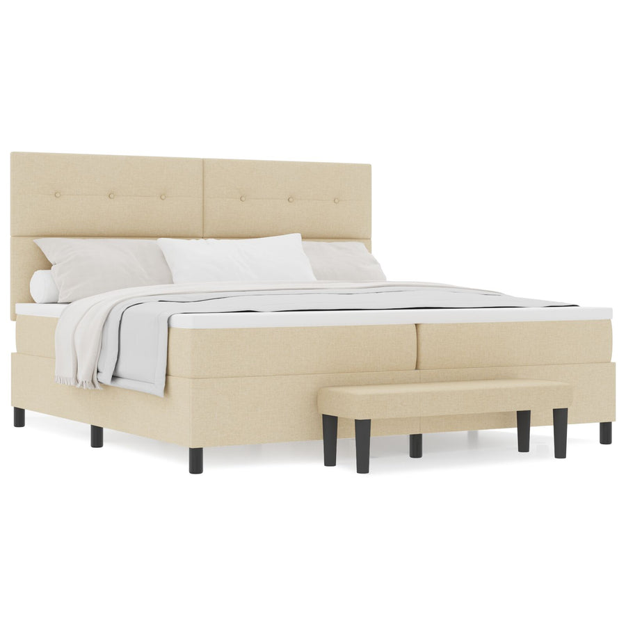 Boxspringbed Met Matras & Bank Stof Crème 200 x 200 cm Met knopen