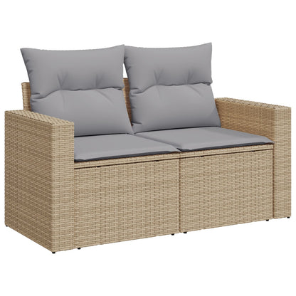 10-Delige Tuin Sofa Set Met Kussens Beige Poly Rattan Acacia, 3-Delige Tuin Eetset Met Kussens Beige Poly Rattan Acacia Wit
