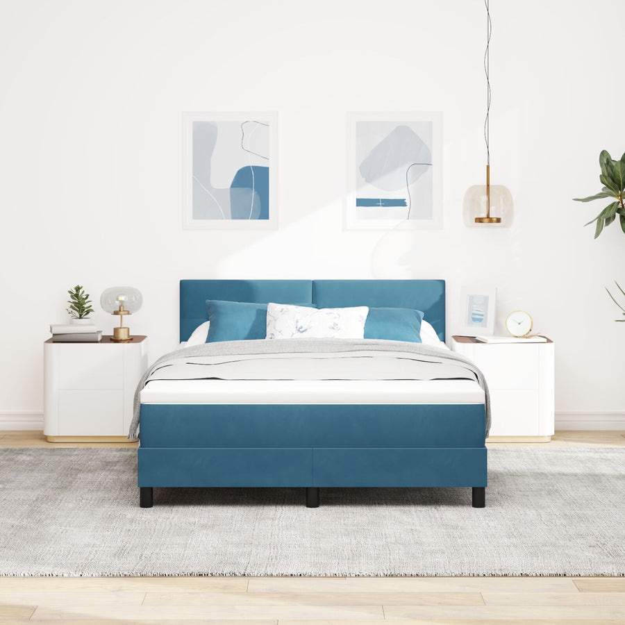Boxspringbed Met Matras Donkerblauw 140X200 Cm Fluweel Blauw
