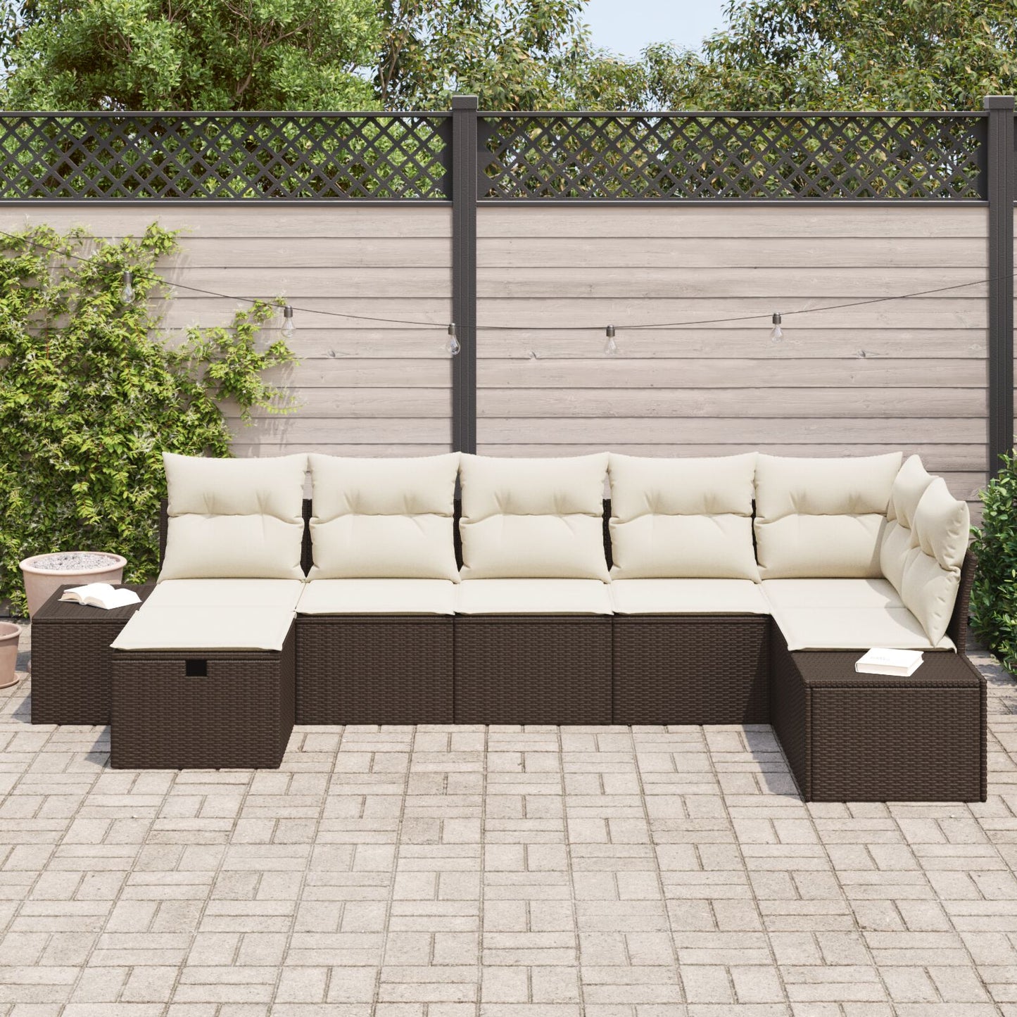 7-Delige Tuin Sofa Set Met Kussens Bruin Poly Rattan Wit