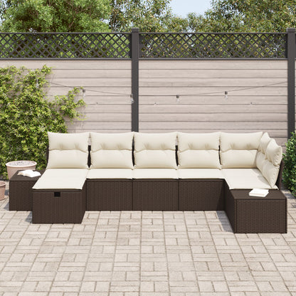 7-Delige Tuin Sofa Set Met Kussens Bruin Poly Rattan Wit