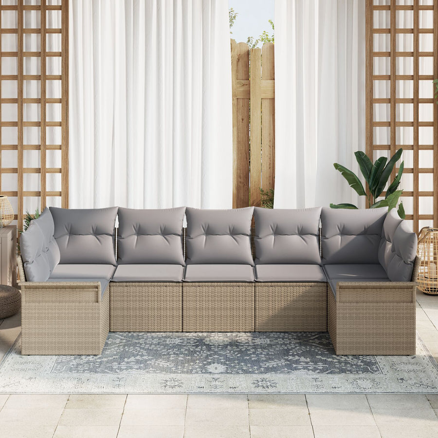 7-Delige Tuin Sofa Set Met Kussens Beige Poly Rattan