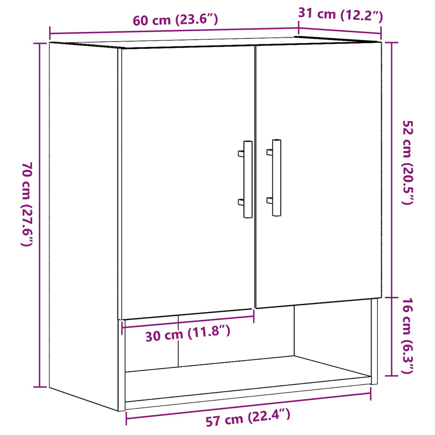 Wandkast Zwart Eiken 60X31X70 Cm Engineered Hout
